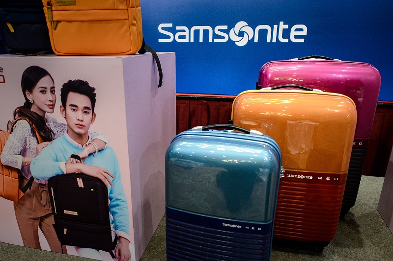 Samsonite suitcases are displayed during a press conference announcing the companyu00e2u20acu2122s annual results in Hong Kong on March 19, 2014. u00e2u20acu201d AFP pic