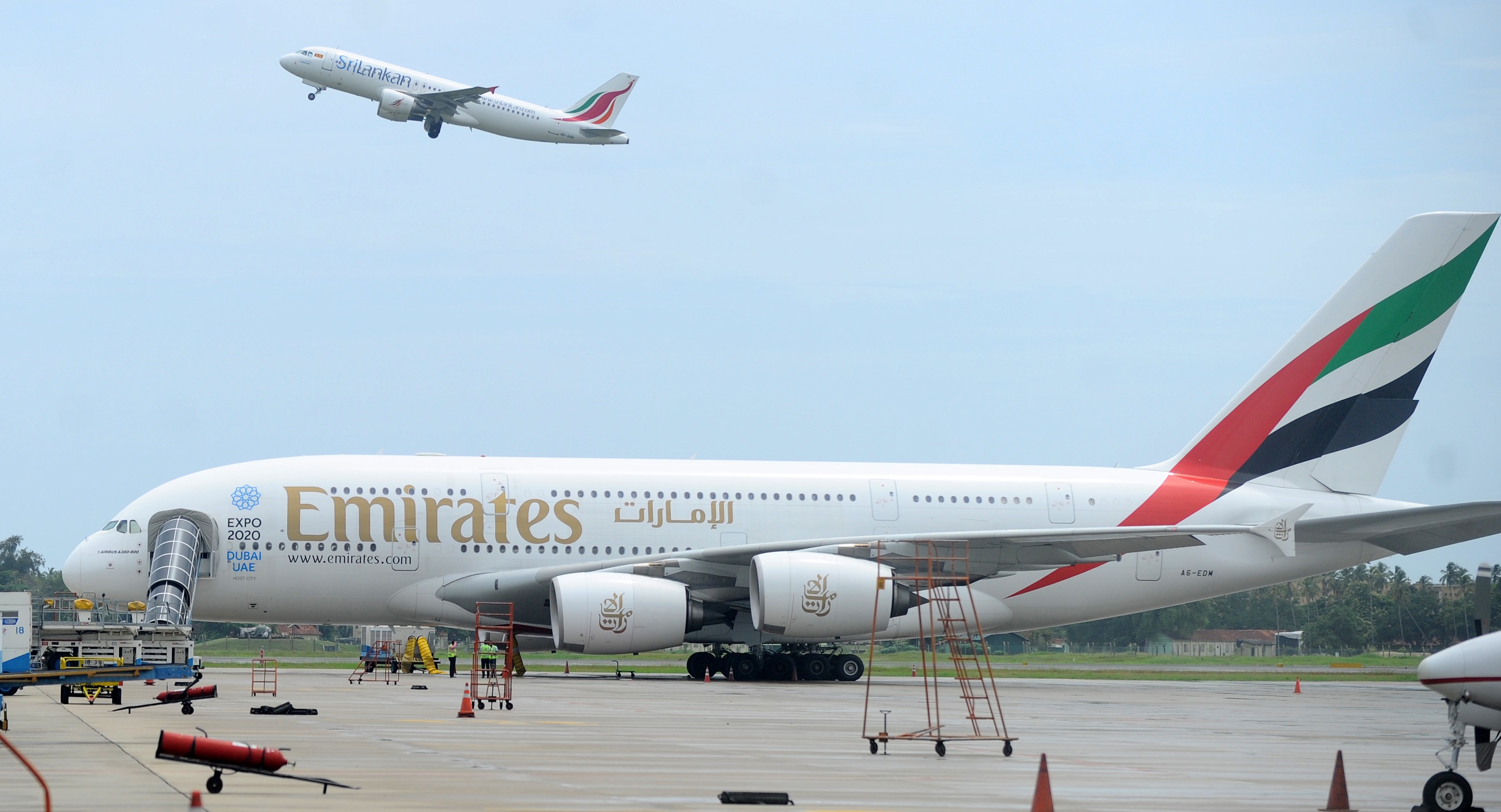 An Emirates Airbus A380 aircraft sits on the tarmac at the Bandaranaike International Airport in Katunayake on June 26, 2015. u00e2u20acu2022 AFP pic