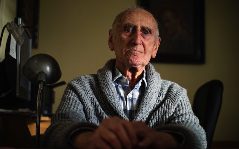 Aleksandar Lebl, 93-year-old, one of the very few of Serbia's Holocaust survivors, poses in Belgrade on March 14, 2016. u00e2u20acu201d AFP pic