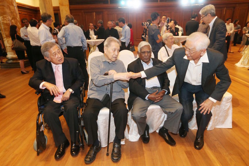 (From left) Albert Hong, former Singapore chief justice Yong Pung How, former Singapore president SR Nathan and former senior minister of state Chu00e2u20acu2122ng Jit Koon at the launch of the book u00e2u20acu02dcUp Close with Mr Lee Kuan Yewu00e2u20acu2122 yesterday. u00e2u20acu201d TODAY picn