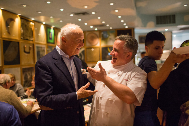 Owner Aldo Bozzi chats with chef (and partner) Paolo Casagranda at Mezzaluna, their iconic trattoria in New York, March 1, 2016.
