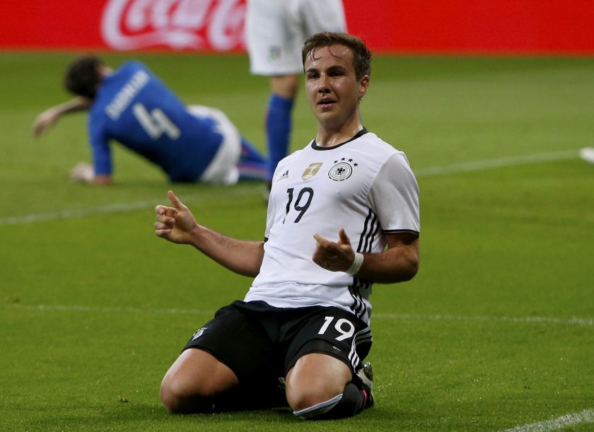 Germany's Mario Goetze celebrates after scoring the second goal against Italy March 30, 2016. u00e2u20acu201d Reuters pic