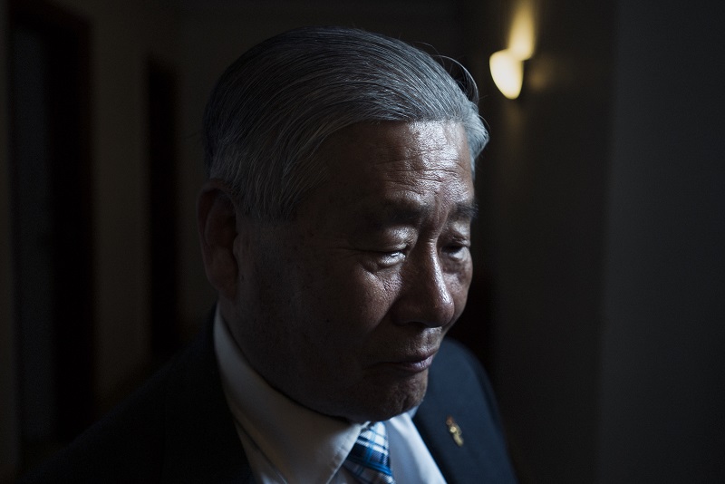 Han Tak Lee, who spent 24 years in prison for killing his daughter before being exonerated in 2014, at his small apartment in New York, March 4, 2016. — Picture by An Rong Xu/The New York Times