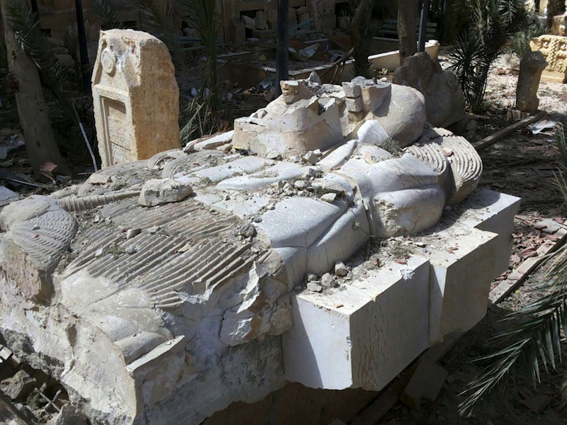 A view shows the damaged Lion of Al-Lat statue at the entrance of the museum of the historic city of Palmyr in Homs Governorate on March 27, 2016. u00e2u20acu201d Reuters pic