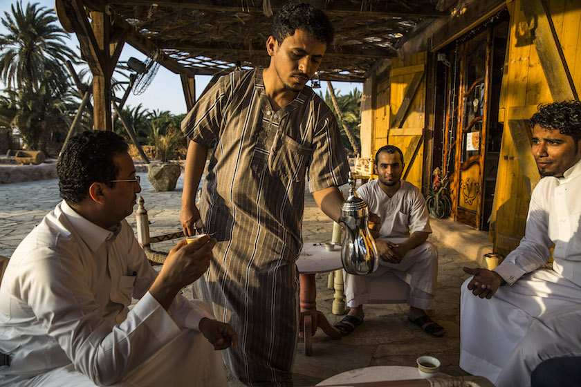 People drink coffee on Farasan Island March 7, 2016. — Picture by Bryan Denton/The New York Times