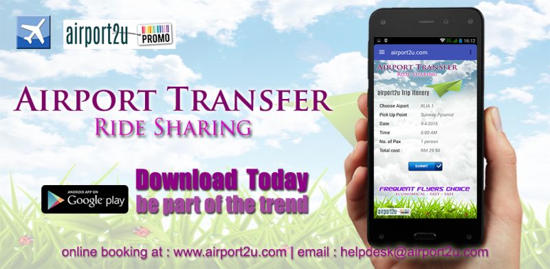 A screen capture of the airport2u app which offers users cheaper flat-rate one-way taxi rides to the KLIA and KLIA2 in Sepang through rideshares. u00e2u20acu2022 Picture taken from airport2uu00e2u20acu2122s Facebook page 