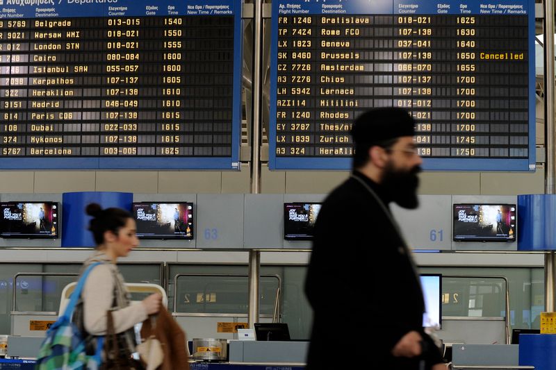 The announcement board at the Athens Eleftherios Venizelos International Airport in Athens, March 22, 2016 shows the cancelled flight to Brussels after explosions at Brussels airport. u00e2u20acu201d Reuters pic 