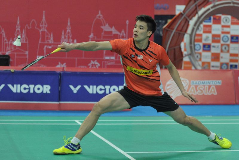 Soo Teck Zhi of Malaysia plays against H.S. Prannoy of India, menu00e2u20acu2122s quarter-final, Badminton Asia Team Championships at Gachibowli Stadium in Hyderabad on February 19, 2016. AFP PHOTO / Noah SEELAM