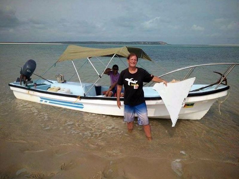 American lawyer, Blaine Gibson showing the piece of debris he found off Mozambique. u00e2u20acu2022 Malay Mail pic