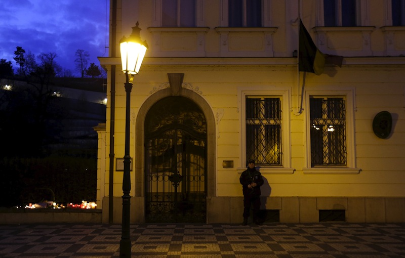 A Belgian flag hangs at half-mast in commemoration of the victims of Brussels explosions in front of the Belgian embassy in Prague, Czech Republic, March 22, 2016. u00e2u20acu201d Reuters pic