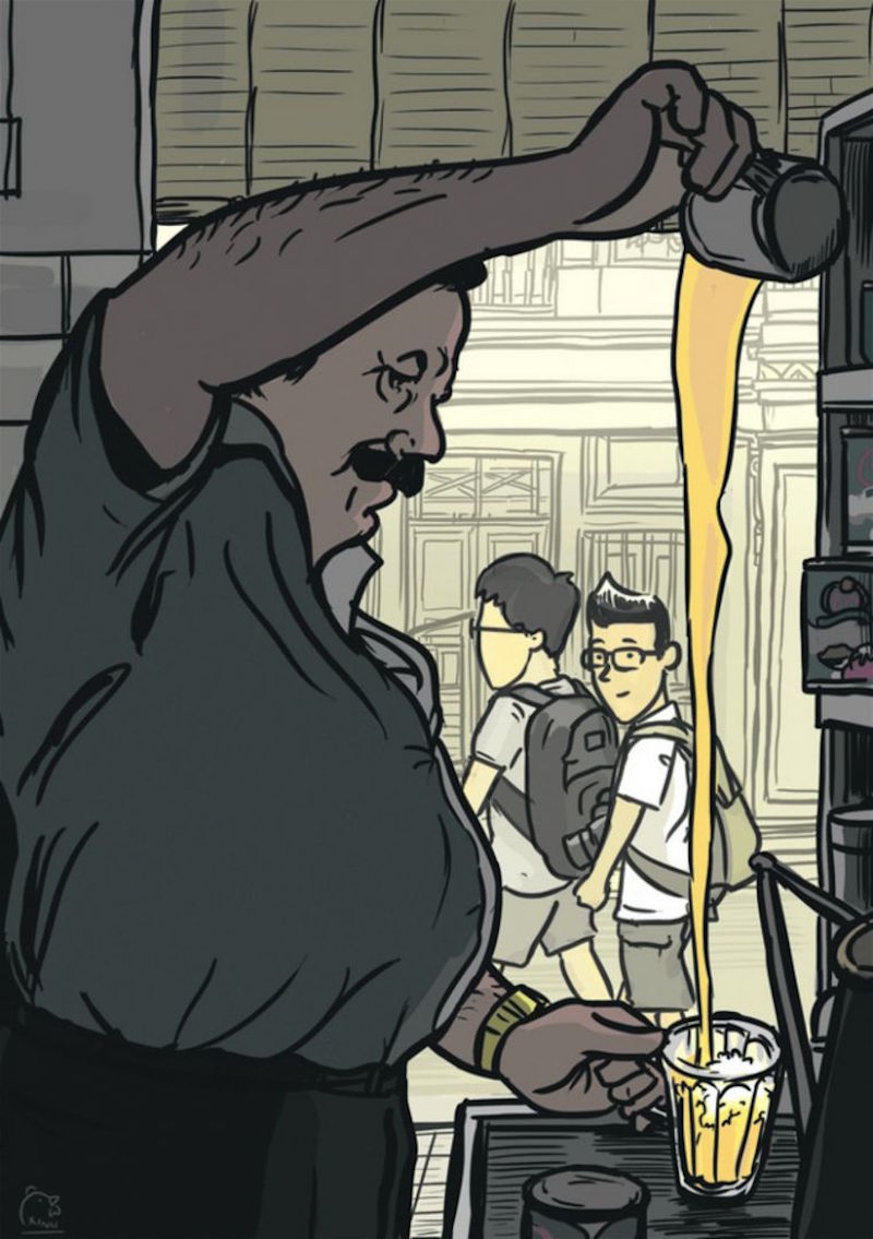 Lee Xin Li’s ‘Teh Tarik in Katong’ at his ongoing ‘Sayang Singapura’ exhibition. — Handout via TODAY