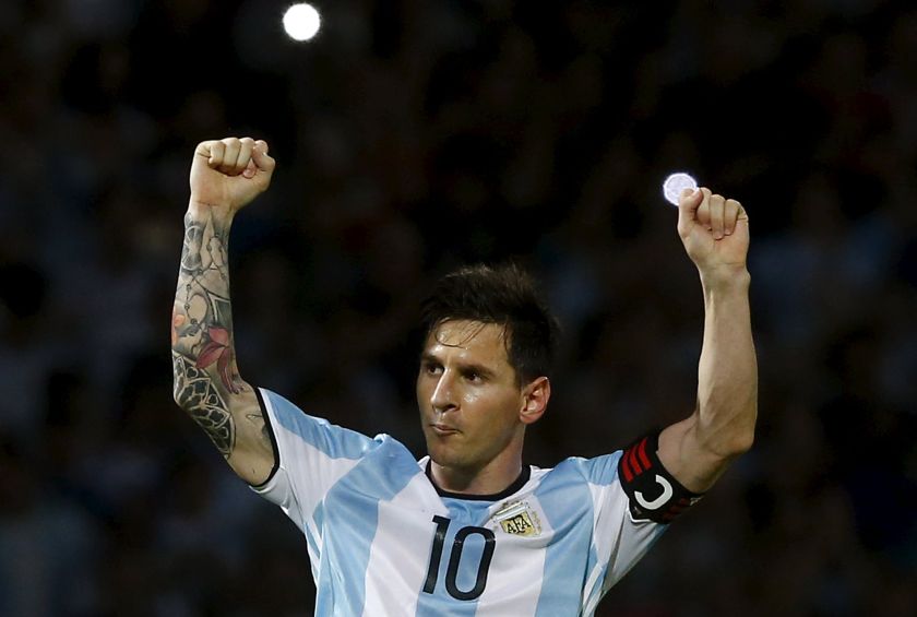 Argentina's Lionel Messi celebrates after scoring against Bolivia. u00e2u20acu201d Reuters pic