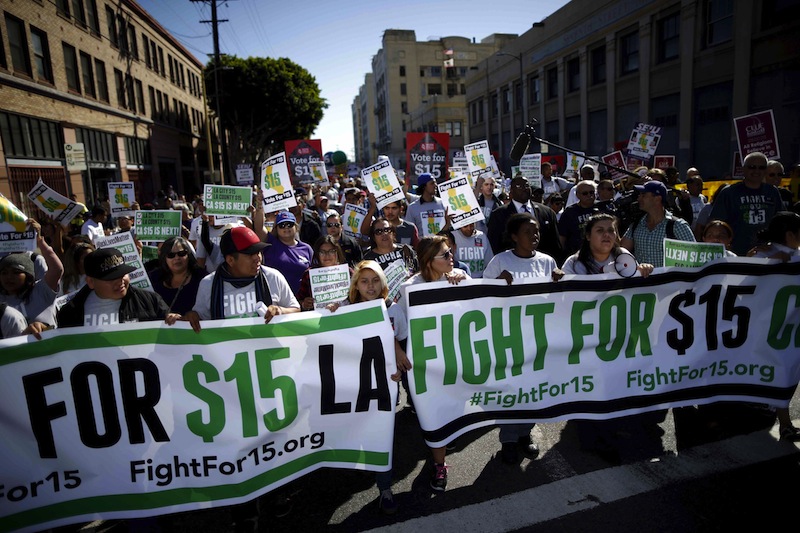 Fast-food workers and their supporters join a nationwide protest for higher wages and union rights in Los Angeles, California, United States, November 10, 2015. u00e2u20acu201d Reuters pic