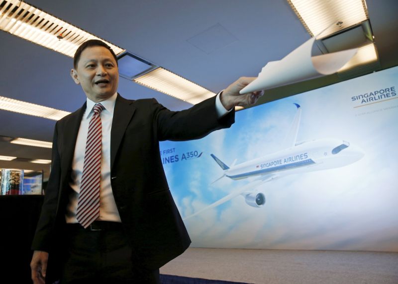 Singapore Airlines (SIA) CEO Goh Choon Phong speaks at a ceremony to take delivery of the first of 67 Airbus A350-900 planes at Singaporeu00e2u20acu2122s Changi Airport March 3, 2016. REUTERS/Edgar Su