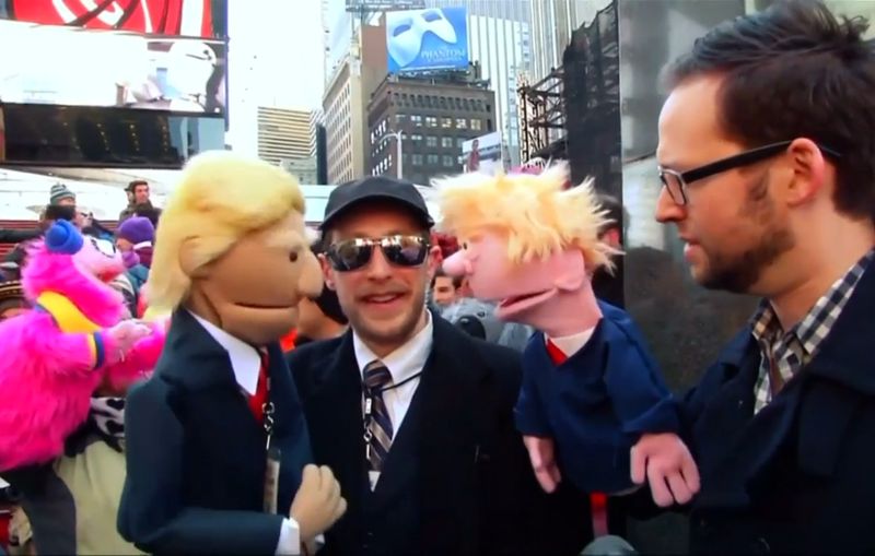 Screen grab from the Reuters Video on the huge gathering of puppets and their masters in Times Square, New York March 22, 2016.