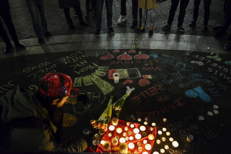 People gather at a makeshift memorial for the victims of the Belgium attacks in Brussels, at Union Square in the Manhattan borough in New York, March 22, 2016. u00e2u20acu201d Reuters pic