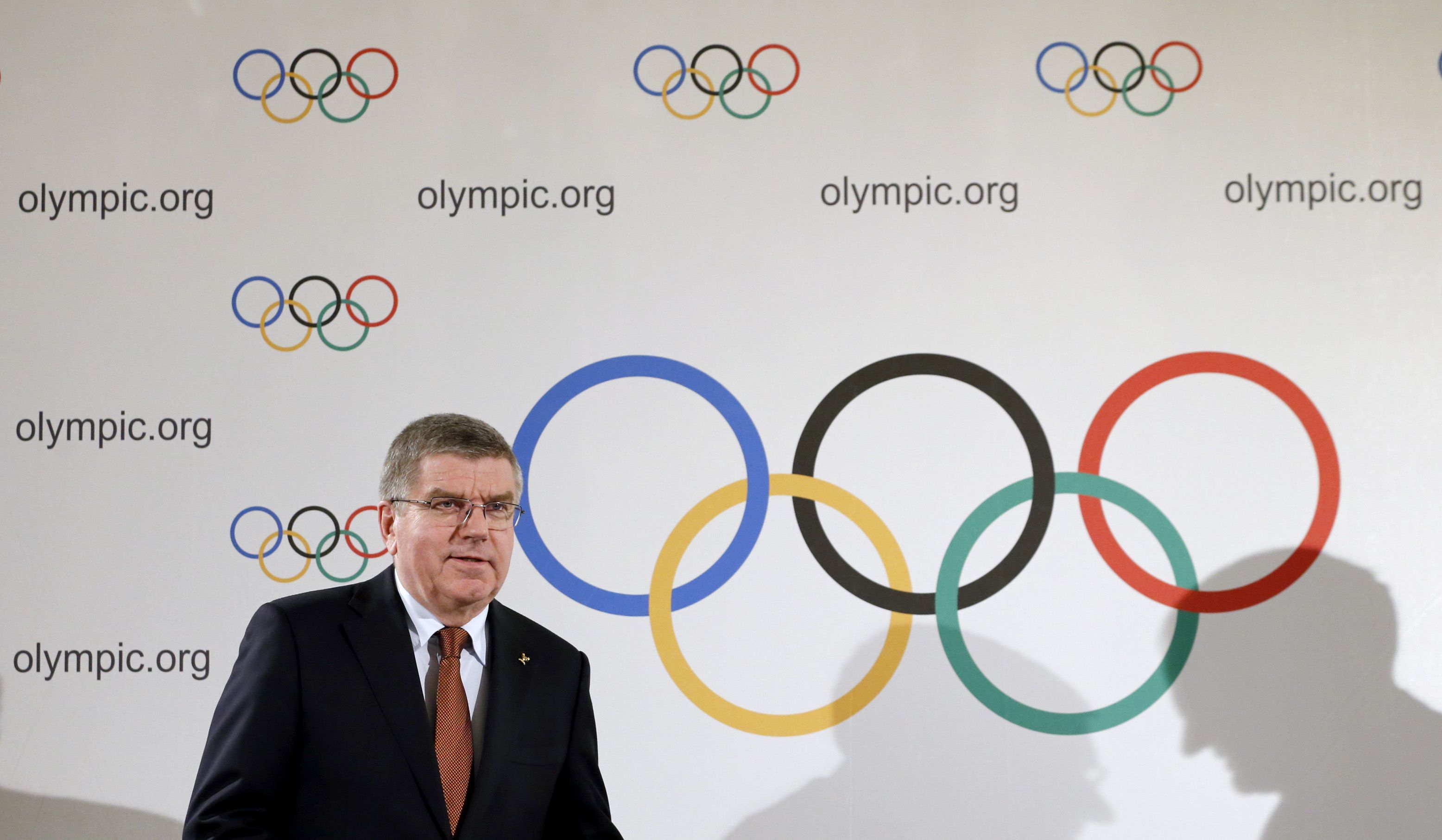 International Olympic Committee (IOC) president Thomas Bach arrives for a news conference in Lausanne March 2, 2016, on preparations for Rio Olympic Games. REUTERS/Denis Balibouse 