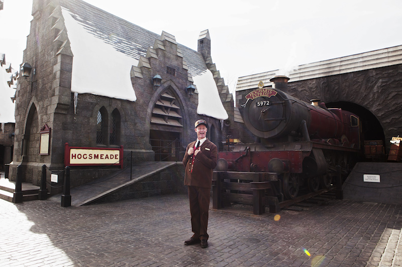 A Hogwarts Express train conductor in the Wizarding World of Harry Potter during a preview at Universal Studios Hollywood March 21, 2016. The attraction will open April 7, 2016. u00e2u20acu201d Picture by Emily Berl/The New York Times