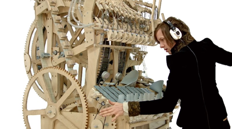 Swedish musician Martin Molin plays the Wintergatan Marble Machine. — Picture via YouTube/Wintergatan
