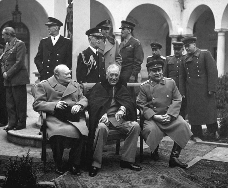 Winston Churchill, Franklin Roosevelt and Joseph Stalin at the Yalta Conference in 1945.