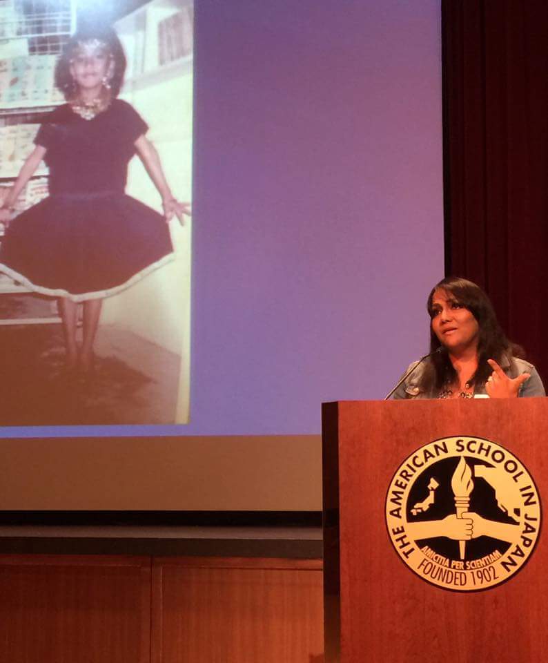 Nisha Ayub gives a talk about her life at the American School in Japan in Tokyo on April 18, 2016. — Picture courtesy of Nisha Ayub