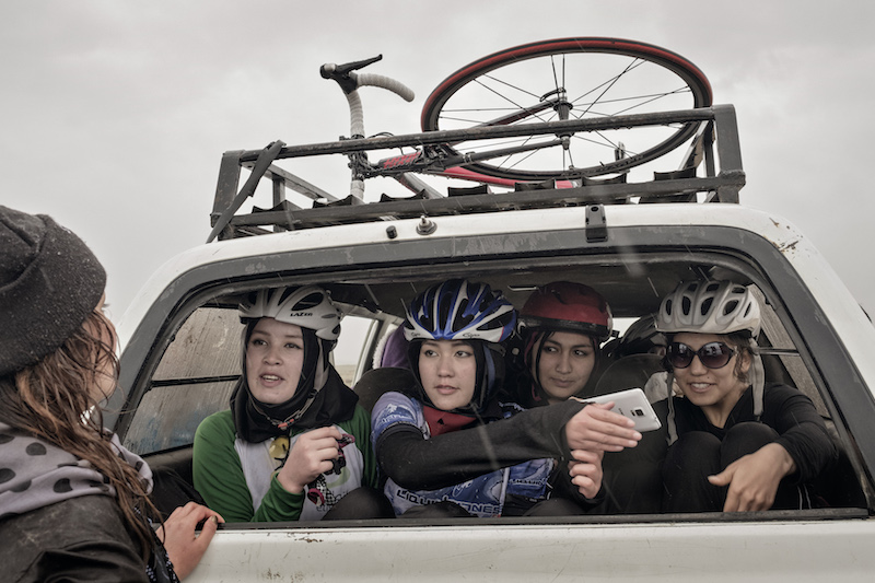 Members of the national womenu00e2u20acu2122s cycling team returning from training on the outskirts of Kabul April 1, 2016. u00e2u20acu201d Picture by Adam Ferguson/The New York Times