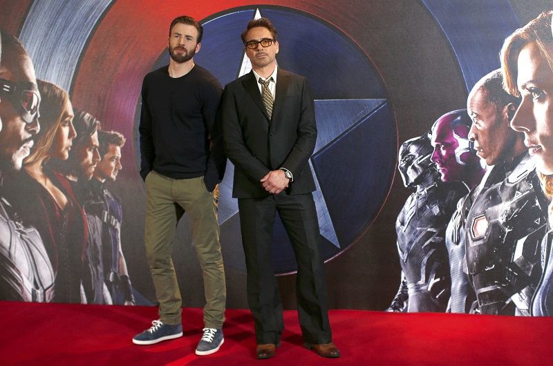 Actors Chris Evans (left), who plays Captain America and Robert Downey Jr, who plays Iron Man, pose for photographers at a media event ahead of the release of u00e2u20acu02dcCaptain America: Civil Waru00e2u20acu2122, in London April 26, 2016. u00e2u20acu201d Reuters pic
