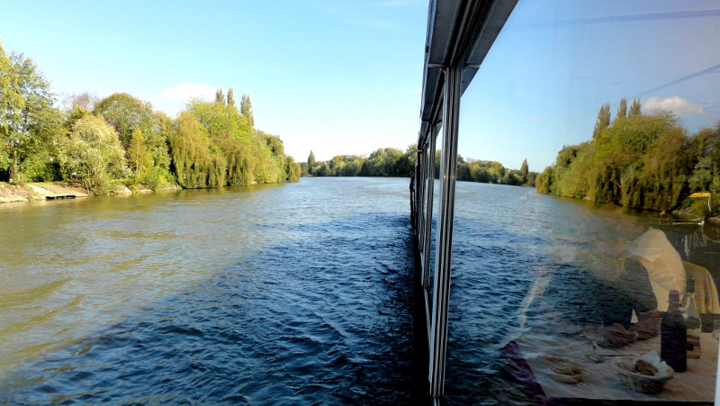 A view of the River Oise from the Eldorado, a riverboat restaurant, in France. There are many passenger boats that troll the olive waters of the Oise on weekends from May through October, below the city of Pontoiseu00e2u20acu2122s medieval ramparts. u00e2u20acu201d Omer Zeggane/