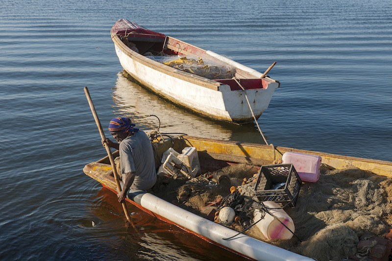 A fisherman, boat filled with nets, along the coastline in Kingston, Jamaica, March 17, 2016. — Picture by Robert Rausch/The New York Times