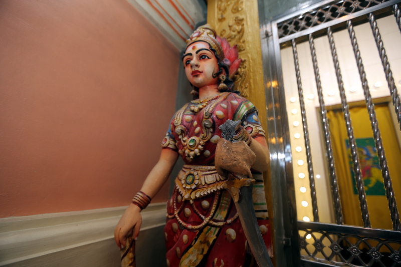 A Hindu idol is pictured at the Sree Muneeswarar Amman Temple along Jalan Hospital (now known as Jalan Raja Ashman Shah) Ipoh.