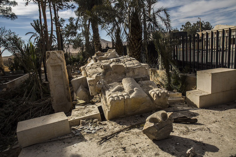 The Lion of al-Lat, a 2,000-year-old statue of a lion holding a gazelle in its mouth, after it was felled by an Islamic State demolition team in Palmyra, Syria, April 2, 2016. — Picture by Bryan Denton/The New York Times