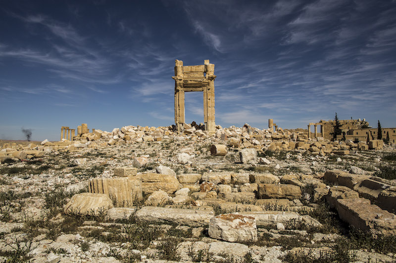 A lone arch remains where the Temple of Bel stood before it was destroyed by Islamic State fighters in Palmyra, Syria, April 2, 2016. u00e2u20acu201d Picture by Bryan Denton/The New York Timesn