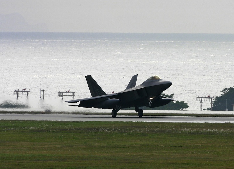 A US Air Force's new stealth fighter F-22A Raptor lands at Kadena US Air Base in Kadena town, southern island of Okinawa, 18 February 2007. u00e2u20acu201d AFP pic