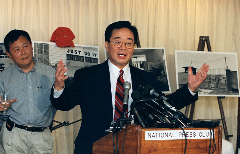 This file photo taken on May 10, 2000 shows Chinese dissident Harry Wu speaking to reporters as fellow dissident Wei Jingsheng (left) looks on during a human rights news conference at the National Press Club in Washington, DC. u00e2u20acu201d AFP pic