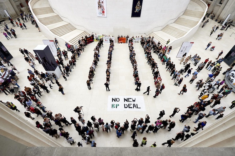This file photo taken on September 13, 2015 shows protesters taking part in a flashmob performance, protesting against British Petroleum's sponsorship of the British Museum.u00c2u00a0u00e2u20acu201d AFP pic