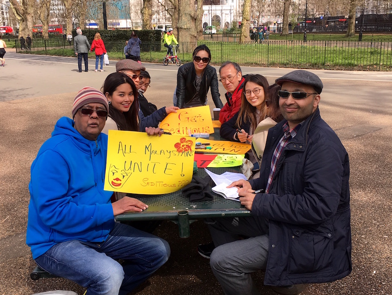 Some of the Malaysians including Dyana Sofea (2nd from left) and the writer (right) at Hyde Park that morning to sign the Peopleu00e2u20acu2122s Declaration. u00e2u20acu201d Picture courtesy of Farouk A. Perun