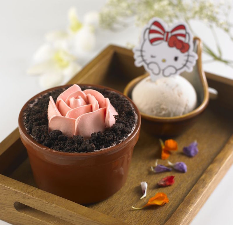A special dessert offering at Singapore’s first Hello Kitty cafe, featuring orange sugee cake. — Hello Kitty Orchid Garden pic via TODAY