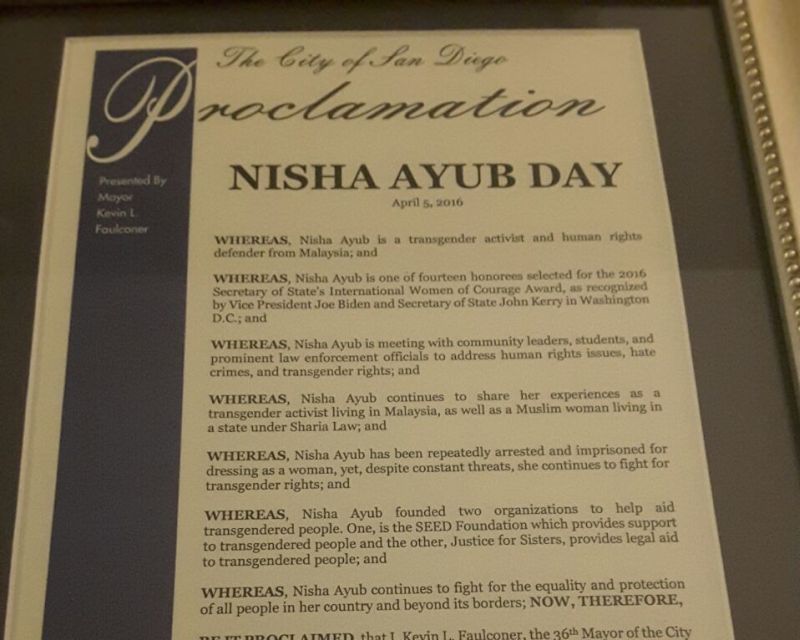 A letter of proclamation stating that San Diego has named April 5 u00e2u20acu02dcNisha Ayub Dayu00e2u20acu2122. u00e2u20acu2022 Picture courtesy of Nisha Ayubn