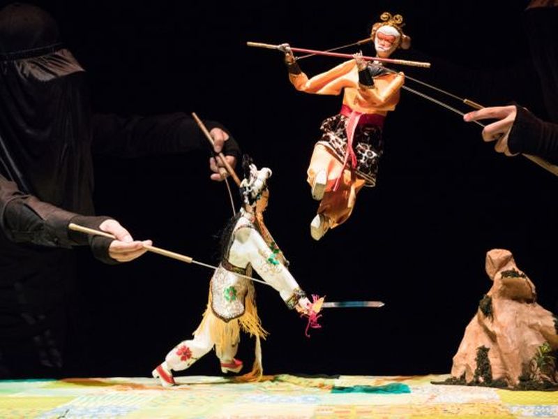 28-year-old Ang Cheng Yan is a member of Paper Monkey Theatre, seen here performing Journey West: Web Of Deceit. —Picture courtesy of Esplanade / Paper Monkey Theatre