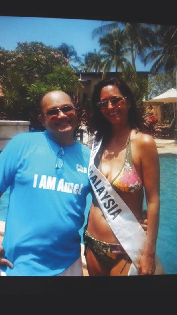 Samantha Schubert wearing her sash as Miss Malaysia/World 1991.
