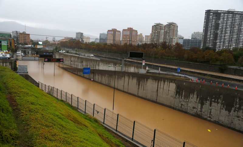 A view of a flooded highway access in Santiago April 17, 2016. u00e2u20acu201d Reuters pic 