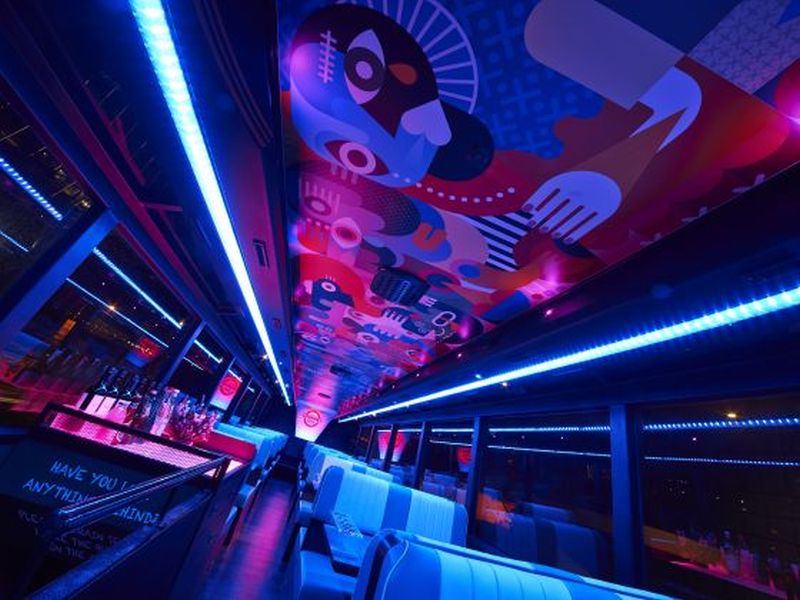 The top deck of the Singapore GOURMETbus, which plies a route around the Civic District, Marina Bay and Chinatown.