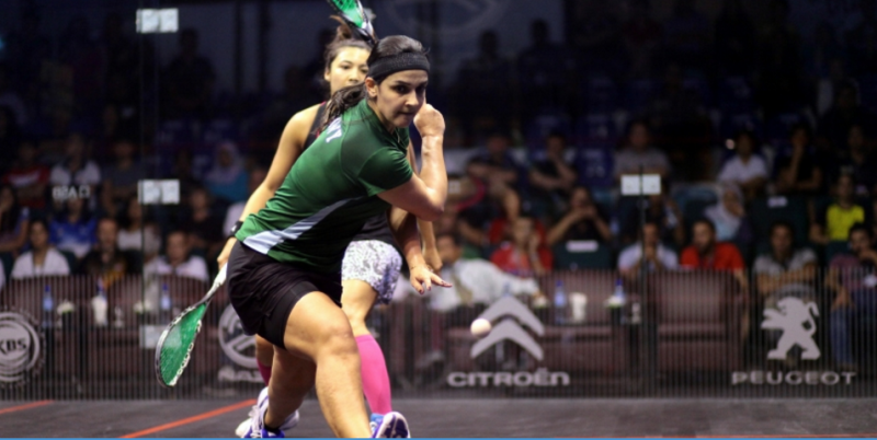 PSA Womenu00e2u20acu2122s World Championships round 2 Omneya Abdul Kawy (EGY) v Delia Arnold (MAS) Nicol David Arena, National Squash Centre, April 27, 2016 Courtesy PSA World Tour/ mroslanhisam.com