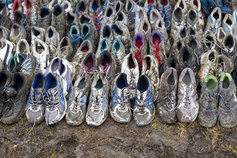 Muddy trainers are pictured at the end of the Tough Mudder endurance race in Henley on Thames, west of London, April 26, 2014. u00e2u20acu201d AFP picn