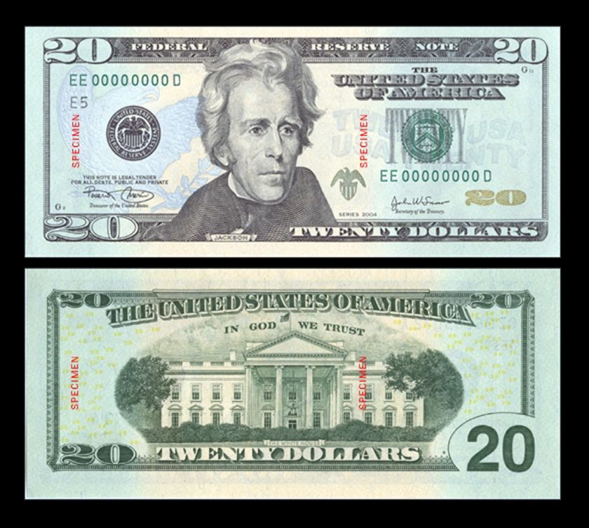 The front and back of a USUS$20 bill are shown during an unveiling at the Bureau of Engraving and Printing in Washington, US May 13, 2003. u00e2u20acu201d Reuters pic