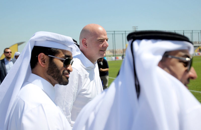 Fifau00e2u20acu2122s newly elected president Gianni Infantino watches the final football match of the Qatar Workers Cup in Doha April 22, 2016. u00e2u20acu201d Reuters pic