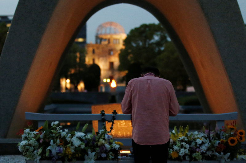 A man prays in front of the cenotaph for the victims of the 1945 atomic bombing, at Peace Memorial Park in Hiroshima May 26, 2016. u00e2u20acu201d Reuters pic