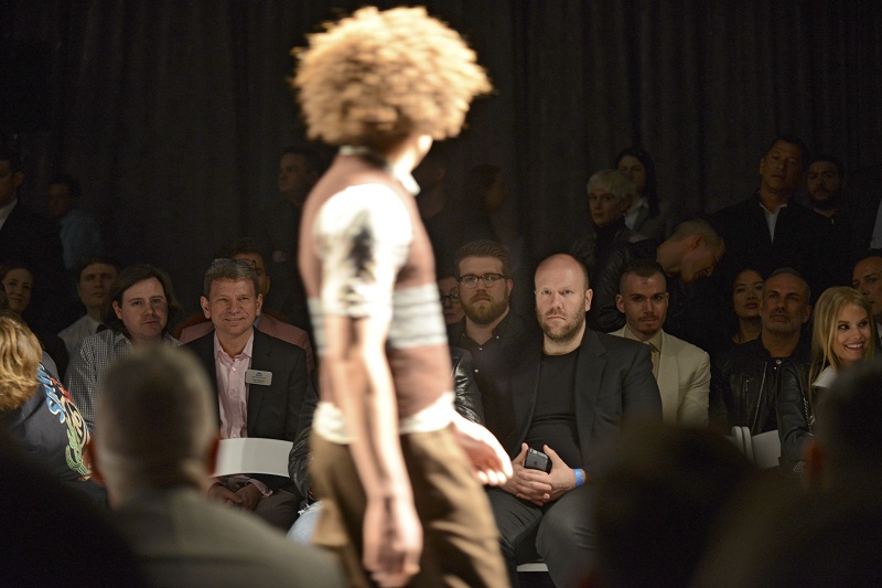 Zach Miko (centre, wearing glasses) at the Intrepid Sea, AIr & Space Museum for the Jeffrey Fashion Cares benefit, in New York, April 4, 2016.