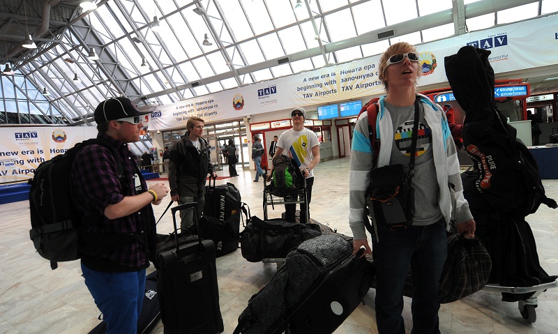 People wait for a flight at Skopje u00e2u20acu02dcAlexander The Greatu00e2u20acu2122 airport on March 1, 2010. Turkey's TAV Airports Holding took over management of two airports in Macedonia as of today. u00e2u20acu201d AFP pic