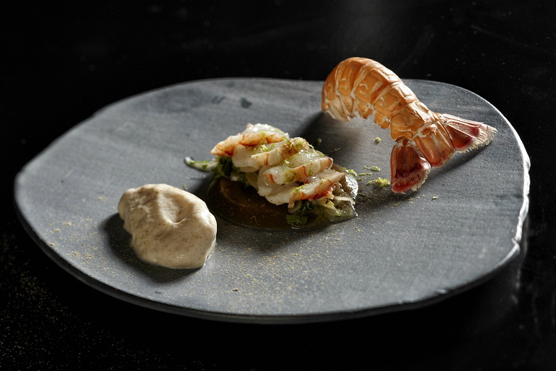 The Test Kitchenu00e2u20acu2122s blinissoise, with chilled blini creme, barbecued langoustine u00e2u20acu02dcen gele,u00e2u20acu2122 and a langoustine tataki with liquorice powder. u00e2u20acu201d Picture courtesy of Justin Patrick